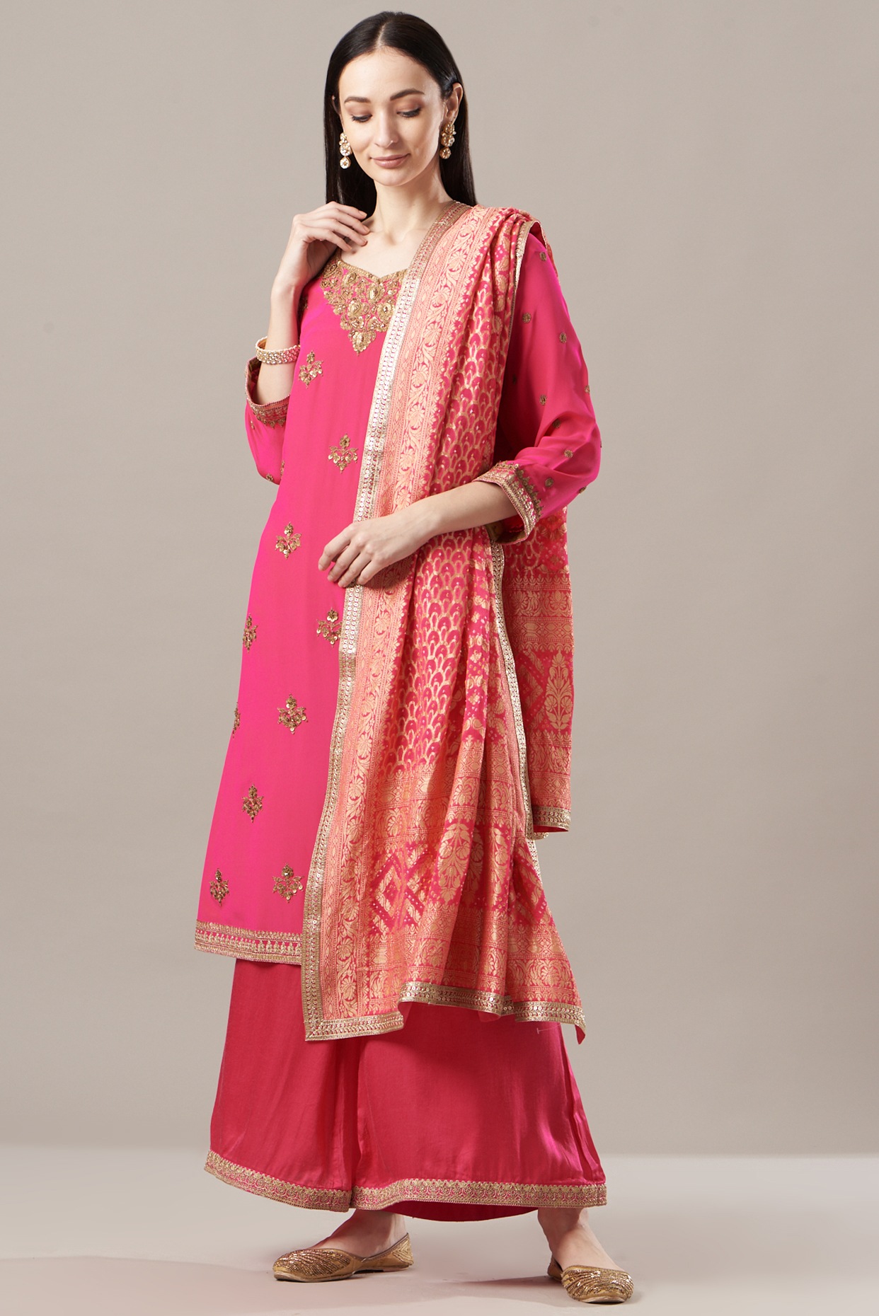 Hot pink embellished kurta - Gem